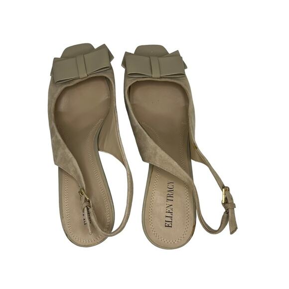 Ellen Tracy Open Toe Suede Patent Leather Slingbacks 10M Wedged Heel - Picture 5 of 6